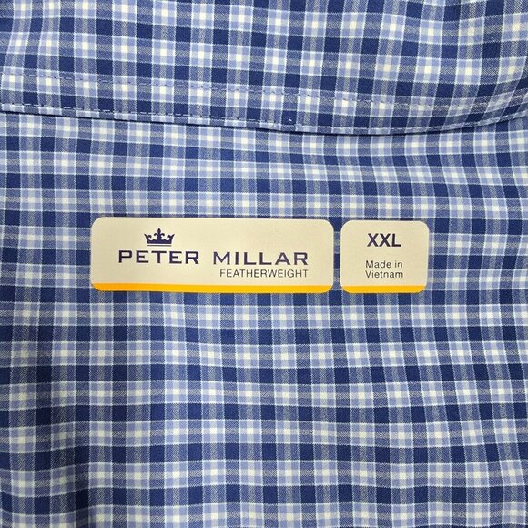 Peter Millar Men Shirt 2XL Blue Plaid Featherweight Button Front Short Sleeve - Picture 4 of 11